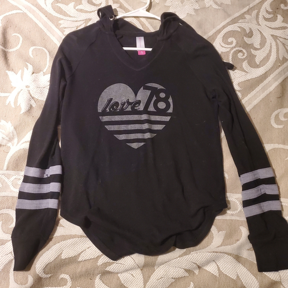 No Boundaries Black Long Sleeve Tee with Gray Stripes